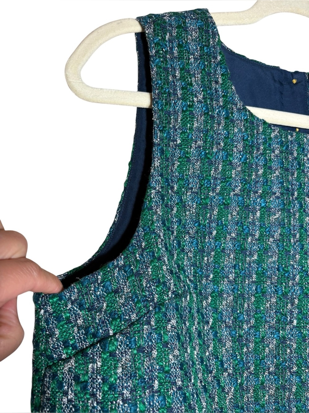 J. CREW | NEW Women’s Blue Medley Tweed Button-Back Shell Top size S Sleeveless - Picture 6 of 15
